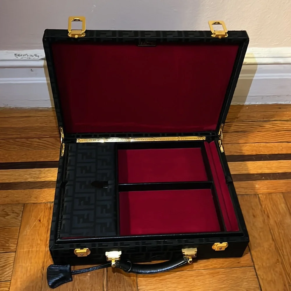SALE!! Fendi unisex FF jacquard logo monogram jewlery trunk briefcase bag